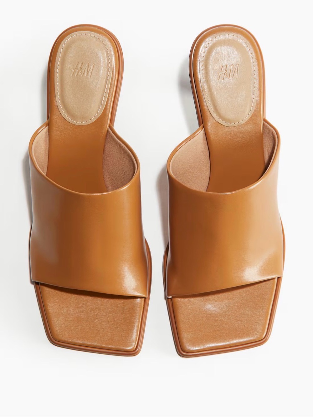 H&M Heeled Kitten Heels Mules Sandals Brown Squared Toe Dark Beige Tan US 7